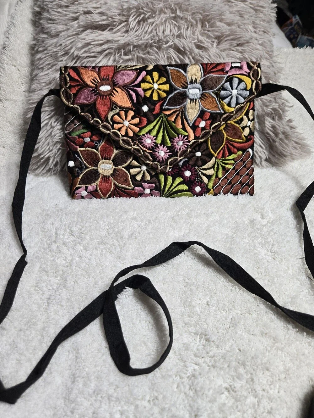 Handmade Embroidered Clutch Crossbody Bag Floral Design